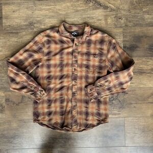 BILLABONG Men's Long Sleeve Brown Plaid Cotton Shirt Size Small